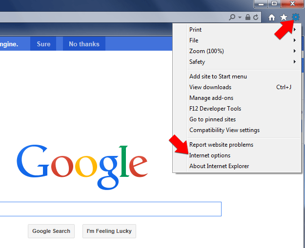 Step 1: Open IE Internet Options on the Tools menu