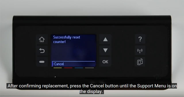 Press the cancel button until the Support Menu is visible on your HP PageWide Pro 452dw display.