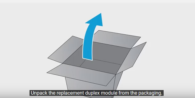Unpack the replacement duplex module for your HP PageWide Pro printer.