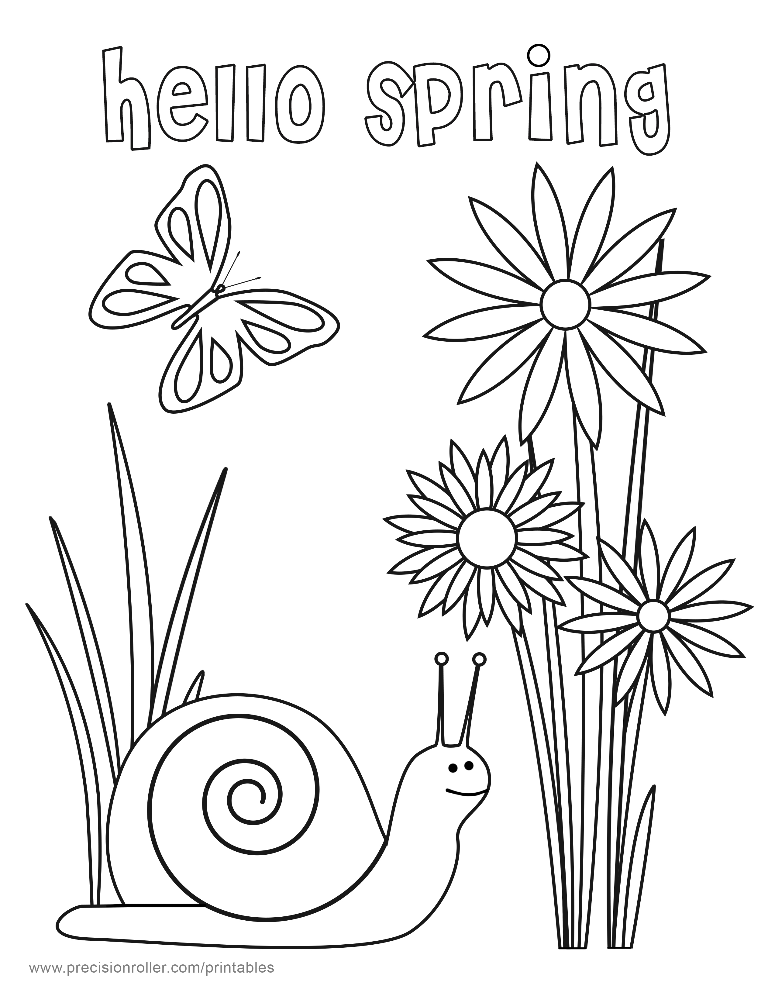 Hello Spring Coloring Page - Precision Printables