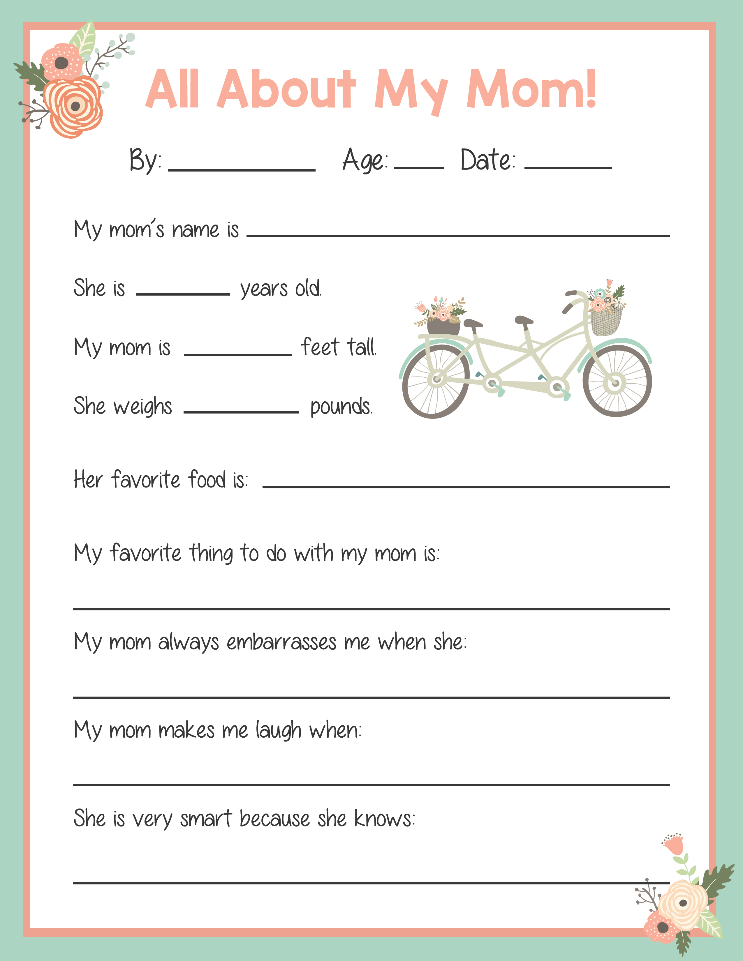 Mother's Day Card and Questionnaire Precision Printables