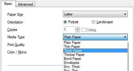 Brother HL-4150cdn paper type options