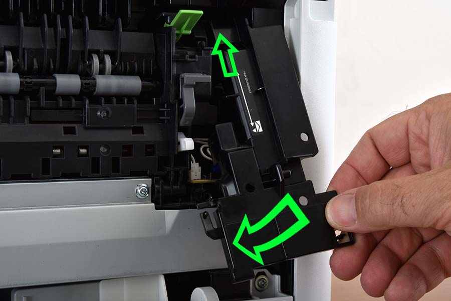 Install right fuser cover insert tab