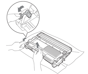 Removing Brother TN-450 cartridge from drum unit