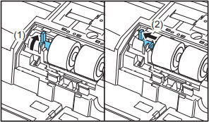 Unlock retard roller by pushing up lock lever on Canon imageFORMULA DR-G2110 scanner