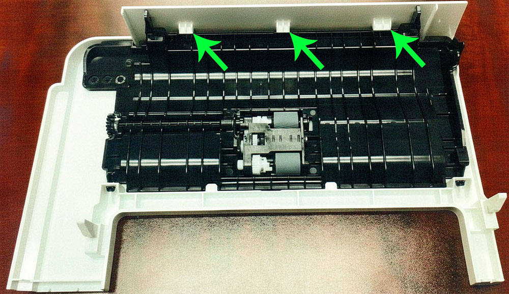 ADF feed inner cover retaining tabs