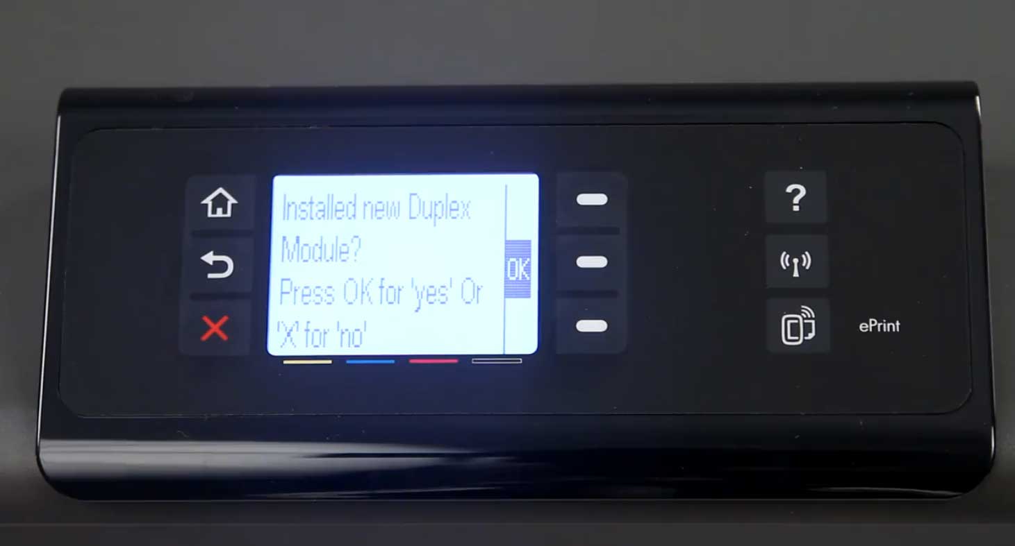 Press OK again on your HP OfficeJet Pro x451dw control panel to confirm replacement and reset the duplex module counter.