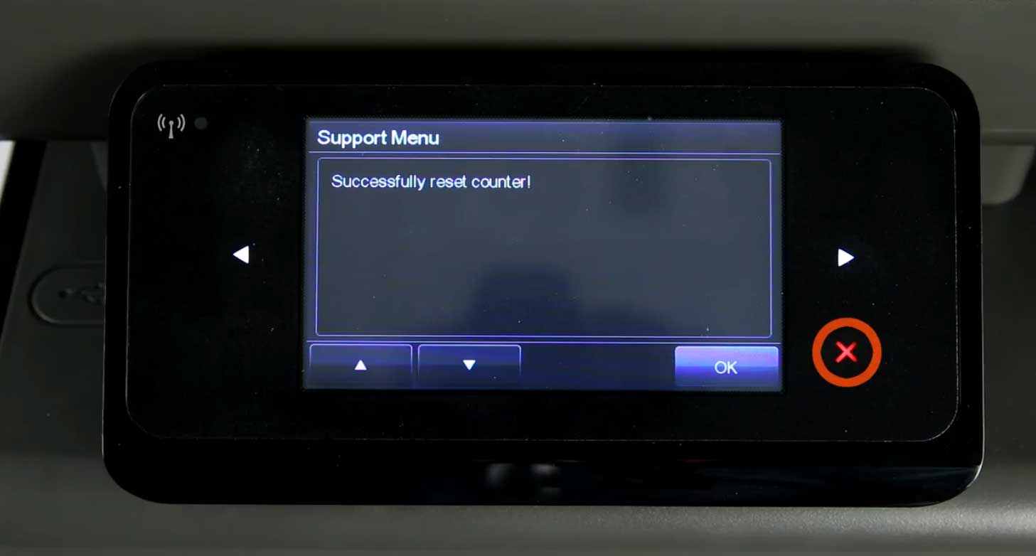 Press the X button in the bottom left corner until the back button lights up on your HP Office Jet Pro X551dw/X576dw MFP.