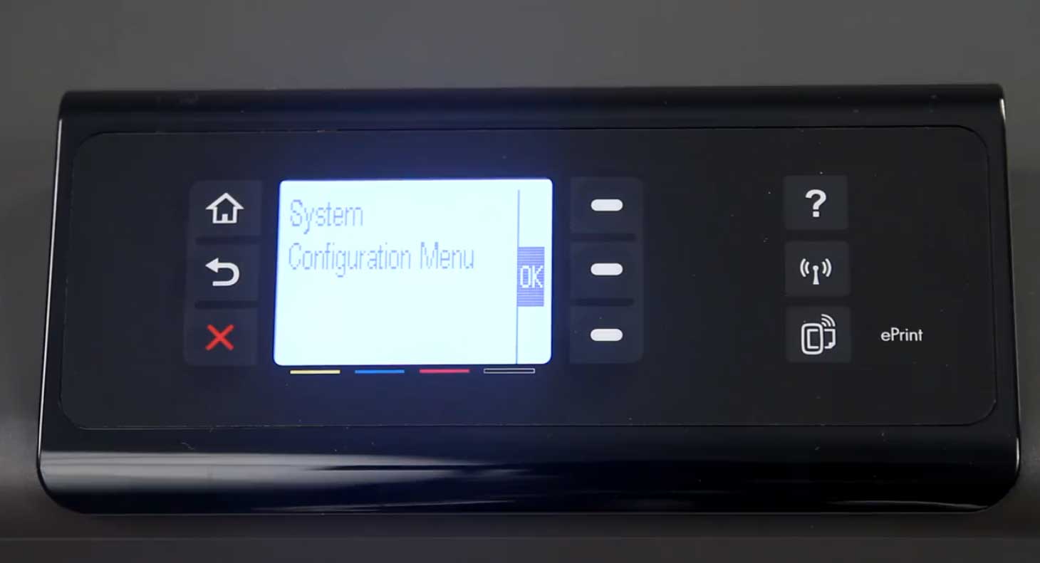 Press the down arrow on your HP OfficeJet x451dn until System Configuration Menu appears.  Then press OK.