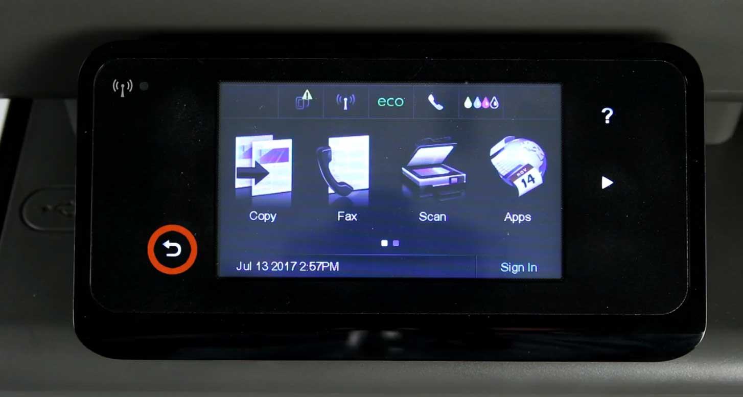 Press the back button four times on your HP control panel display.