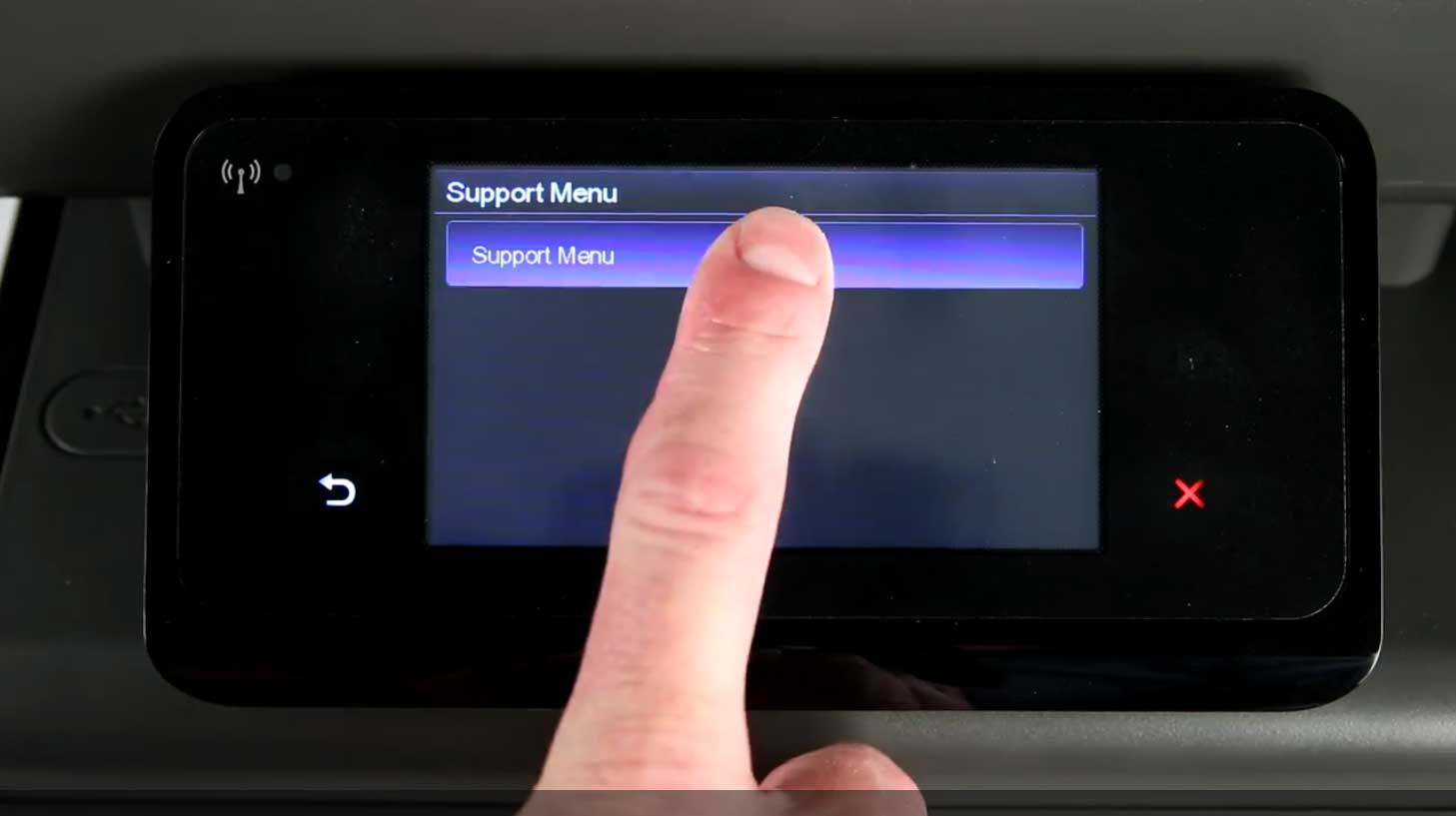 Press the Support Menu item on your HP OfficeJet Pro X476dn/dw MFP display.