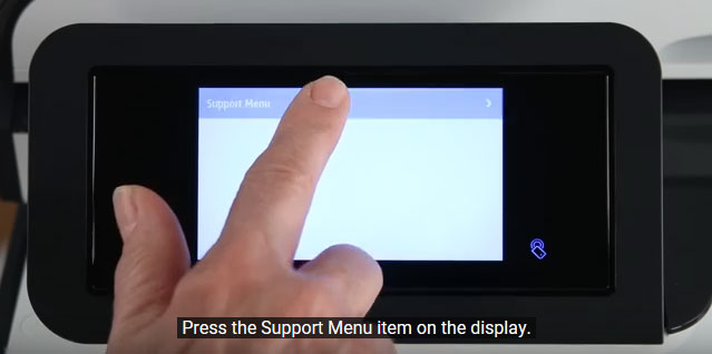 Press the Support Menu item on the display of the HP PageWide Managed P55250dw