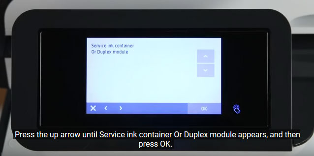 On the HP PageWide Managed P57750dw, Press the up arrow