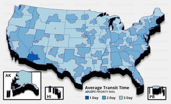 USPS Shipping Map - Average Business Days to Delivery