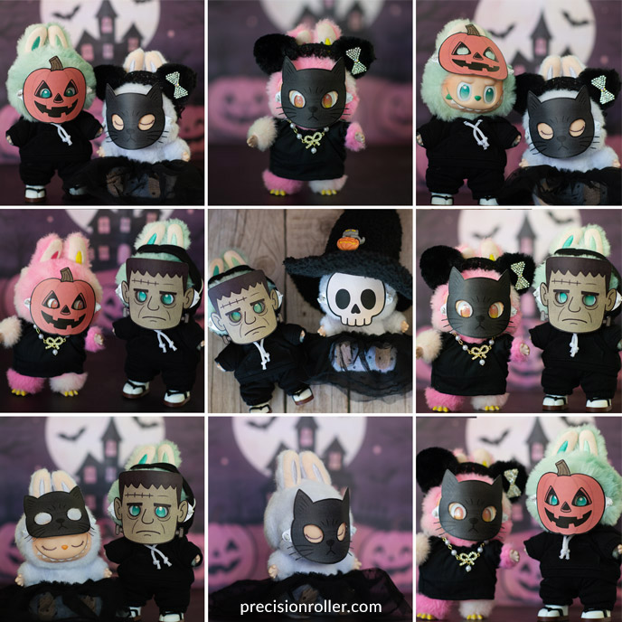 Labubus wearing their Halloween masks!