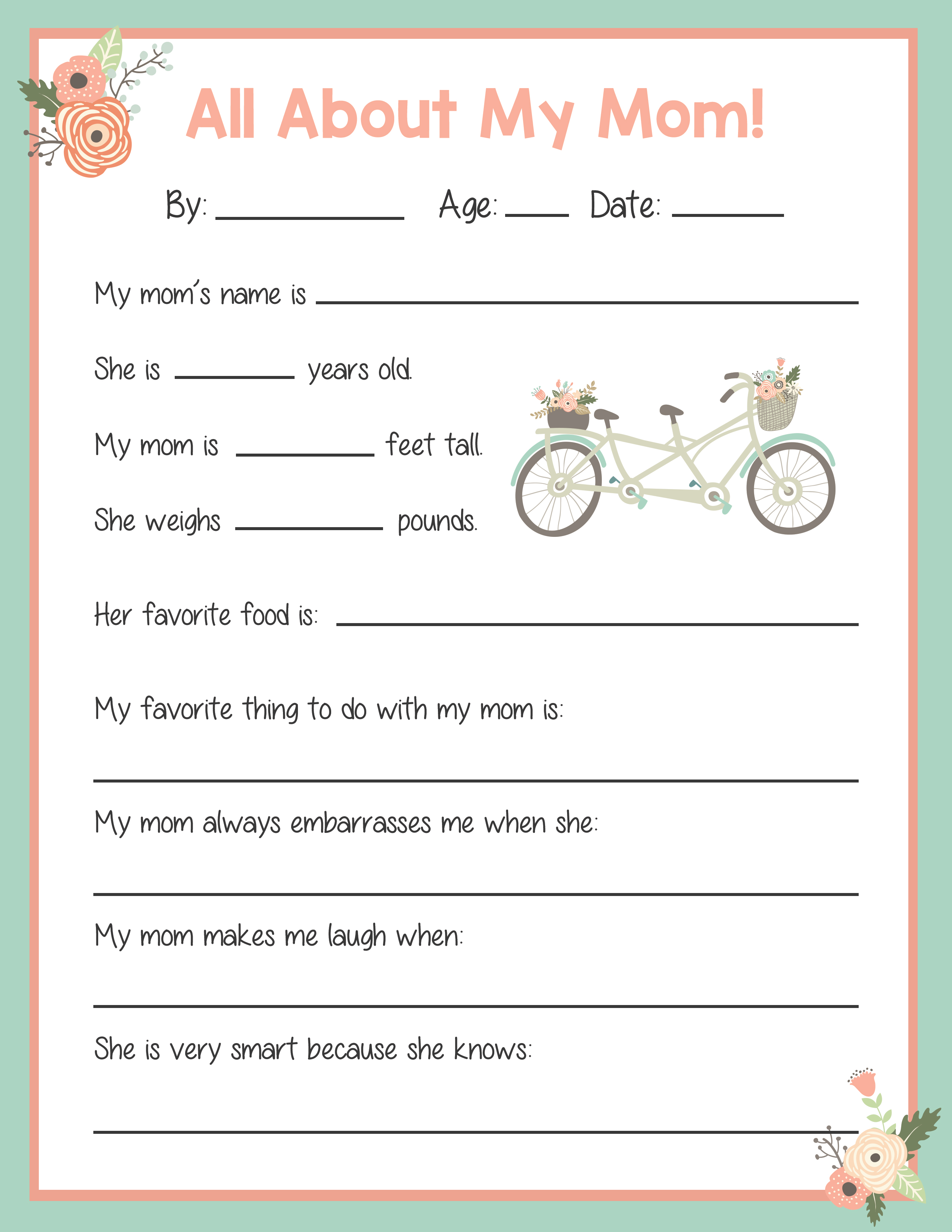 Mother's Day Card and Questionnaire - Precision Printables