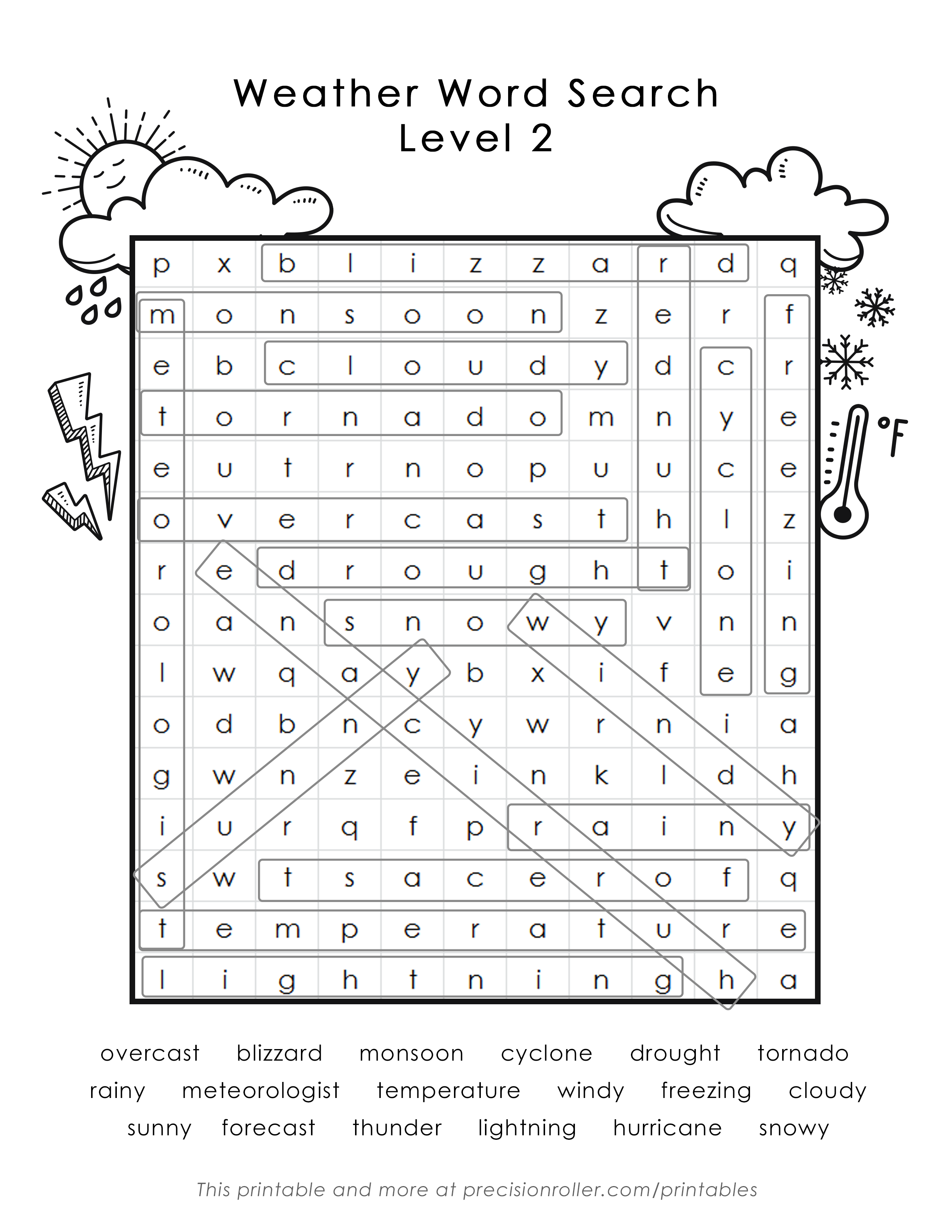 Weather-Themed Word Search - Precision Printables