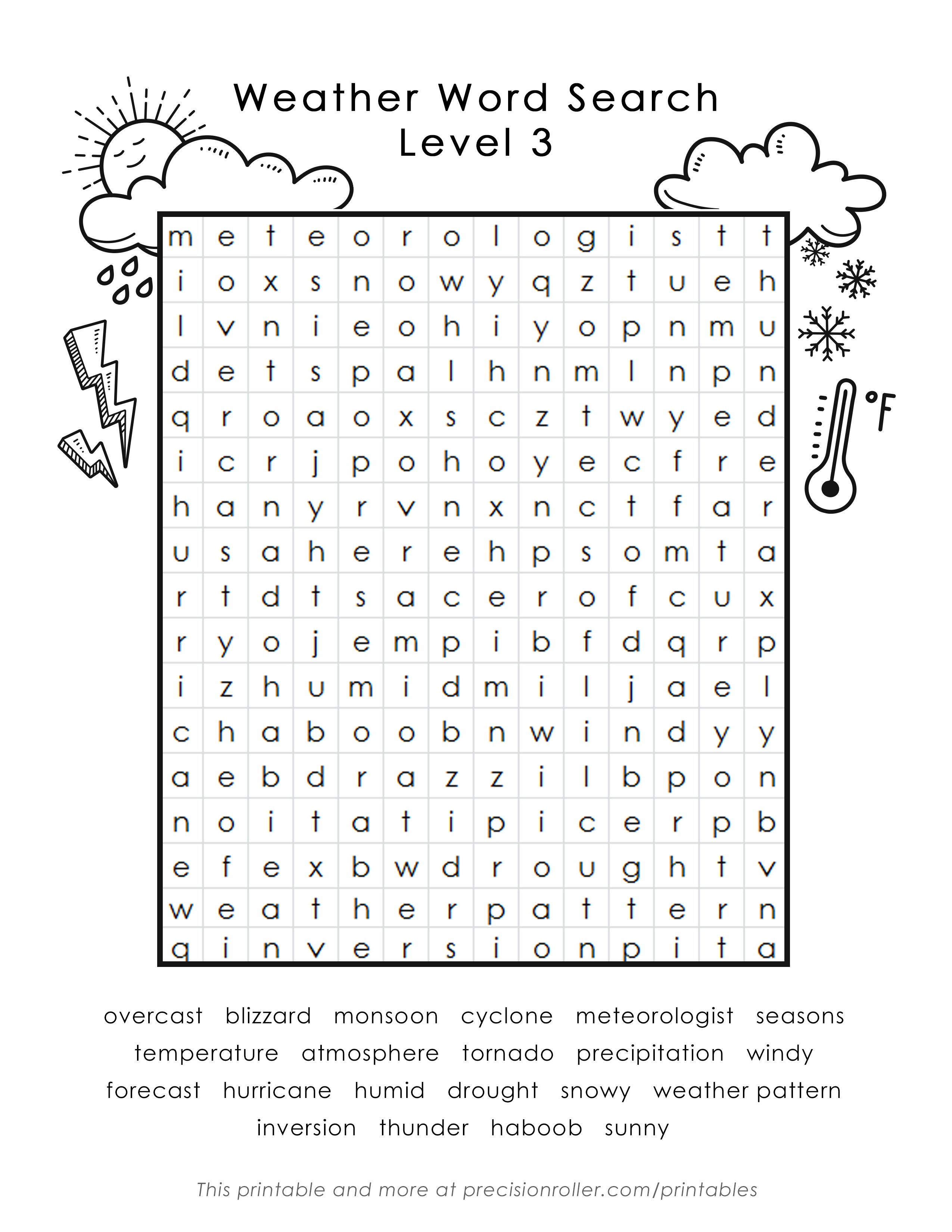 A Free Printable Weather Word Search For Kids With 20